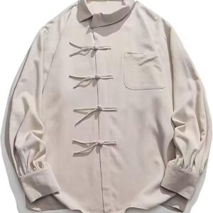 New Chinese Retro Button up Men's Shirt, Niche Irregular Design Long Sleeved top, Casual Fashionable Spring Autumn