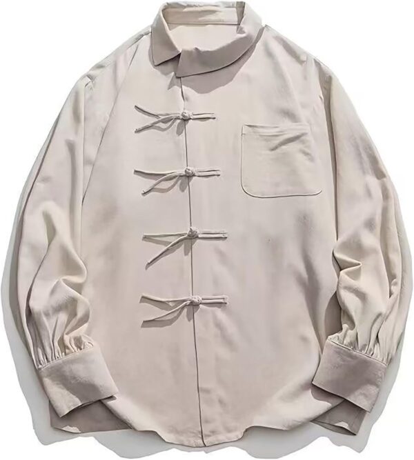 New Chinese Retro Button up Men's Shirt, Niche Irregular Design Long Sleeved top, Casual Fashionable Spring Autumn
