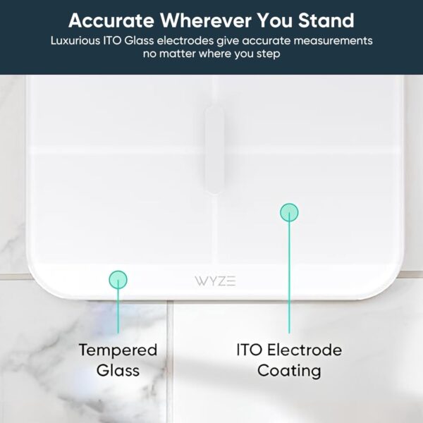 Wyze Smart Scale X - FSA/HSA Eligible - Digital Bathroom Scale for Body Weight, BMI, Body Fat, Muscle Mass, Heart Rate Monitor | ITO Glass & LED Backlight | Batteries Included, 400 lbs (White) - Image 3