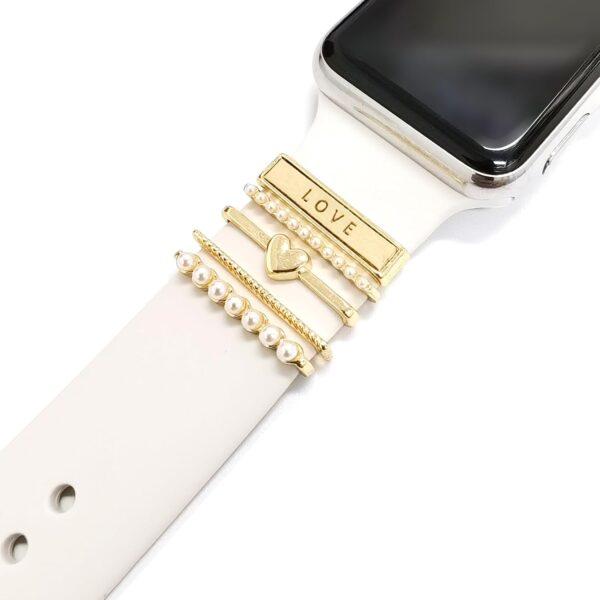 5Pcs Charms for Apple Watch band 41mm 45mm 40mm 44mm 38mm 42mm 46mm 49 Women,Diamond+Metal Jewelry Decorative Ring For iWatch series 10 9 8 7 6 5 4 3 se,Galaxy watch 7/6/5/4,Silicone strap Accessories - Image 2