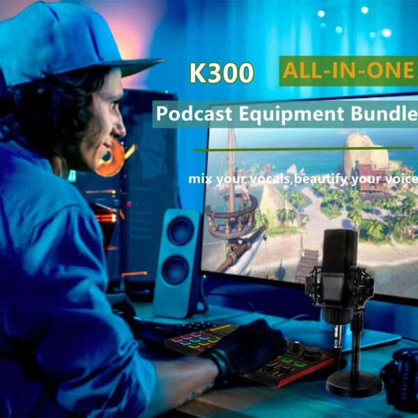 K300 Sound Effects Board Set, LED Light Voice Changer Sound Card with Multiple Sound Effects - Podcast Equipment Bundle for Live Streaming/Laptop Computer Vlog/Living Broadcast YouTube or TikTok - Image 2