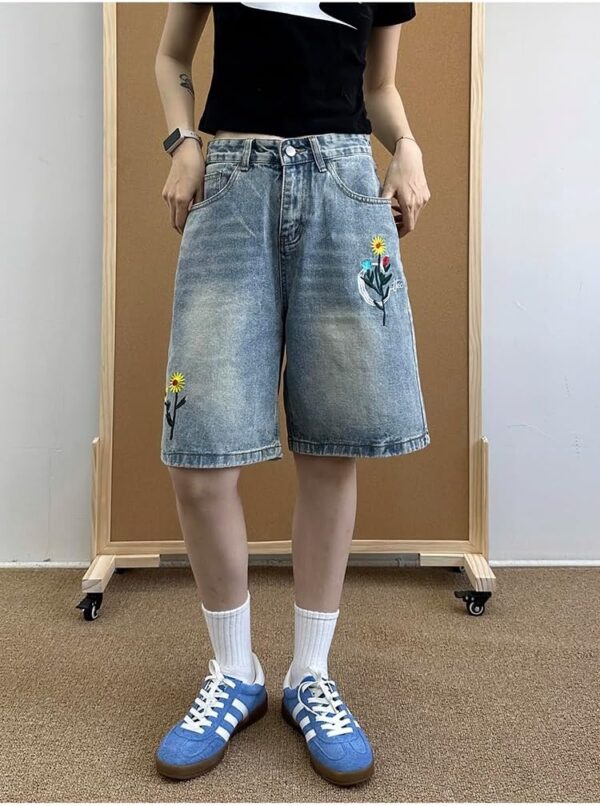 EMMIOL Denim Shorts Embroidered Jorts Baggy Wide Leg Summer Casual Jean Shorts Y2K Hip-Hop 2025 Fashion Streetwear - Image 4