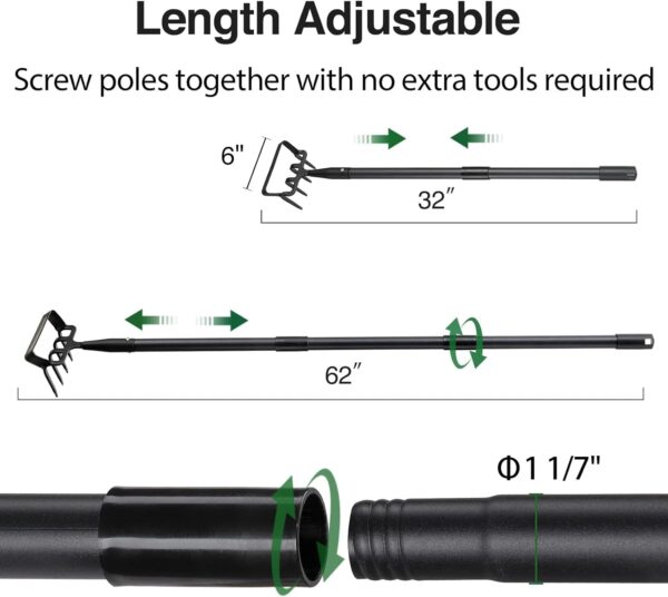 Stirrup Hoe and Cultivator Garden Tool Heavy Duty, Scuffle Loop Hula Action Hoe Weeding Gardening Hand Tools for Women Kids Men, Metal Weeder Scraper Garden Hoe Rake Weed Puller Long Handle 32-62 inch - Image 5