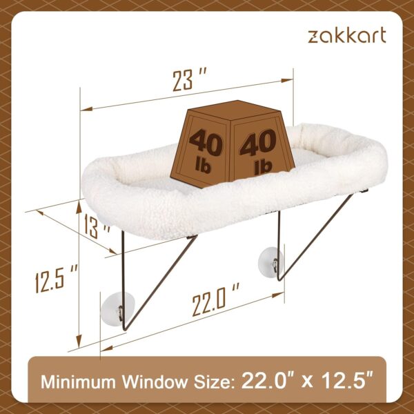 Cat Window Perch - 100% Metal Supported from Below - Comes with Warm Spacious Pet Bed - Cat Window Hammock for Large Cats & Kittens - for Sunbathing, Napping & Overlooking (White) - Image 3