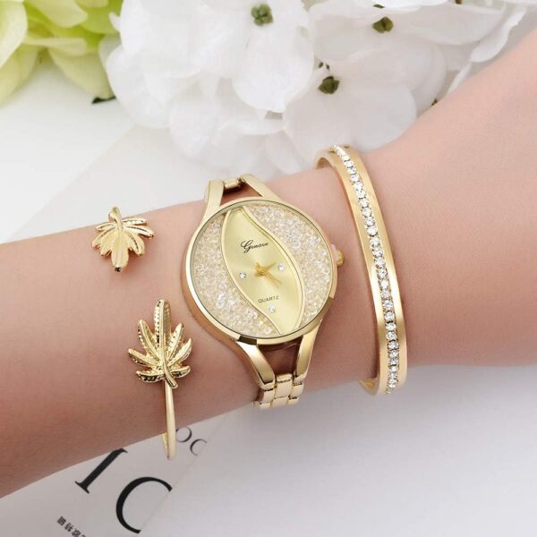 Weicam Women's Diamond Wristwatch Bangle Bracelet Jewelry Set Analog Quartz Wrist Watch for Ladies - Image 2