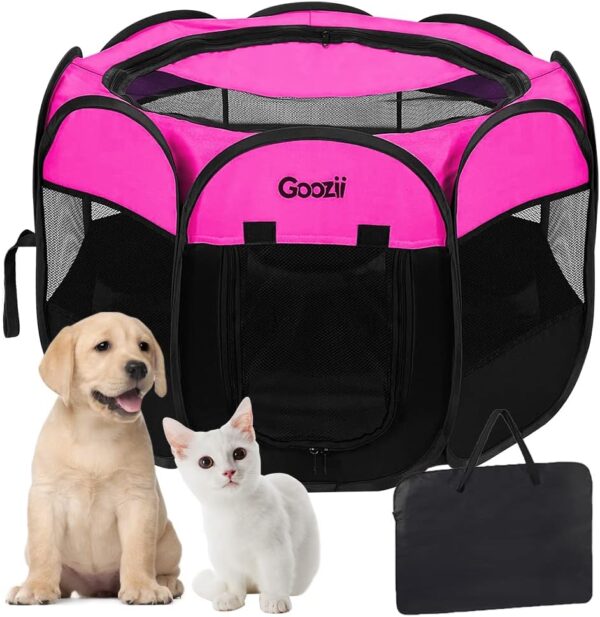 Pet Cat Playpen for Indoor Cats Enclosed, Portable Foldable Dog Playpen Outdoor Tent Crate Cage with Zipper Top Cover Door for Kitten Puppy Outside Rv Car Camper (Small Size, Pink) - Image 8