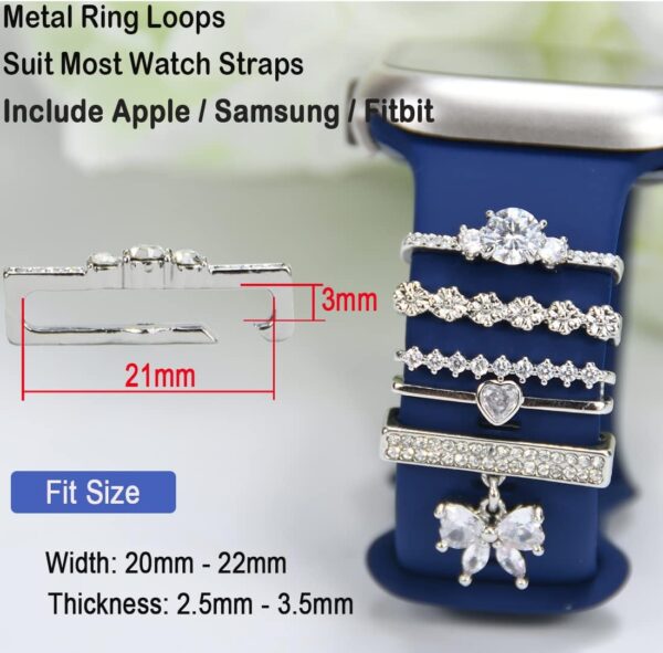 Watch Band Charms, Decorative Rings Loops Charms Compatible with Apple Silicone Watch Bands for Women 49mm 45mm 44mm 42mm 41mm 40mm 38mm , Metal Jewelry Watch Band Accessories Charms for iwatch band Series se 9 8 7 6 5 4 3 2 1 Samsung Galaxy watch 5/Pro/4 fitbit - Image 7