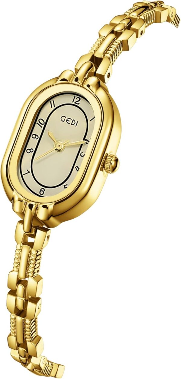 FANMIS Women's Vintage Oval Watches Luxury Minimalism Bracelet Small Gold Tone Watch Ladies Analog Waterproof Watch Fashion Bangle Bracelet Dress Watch with Stainless Steel Band - Image 2