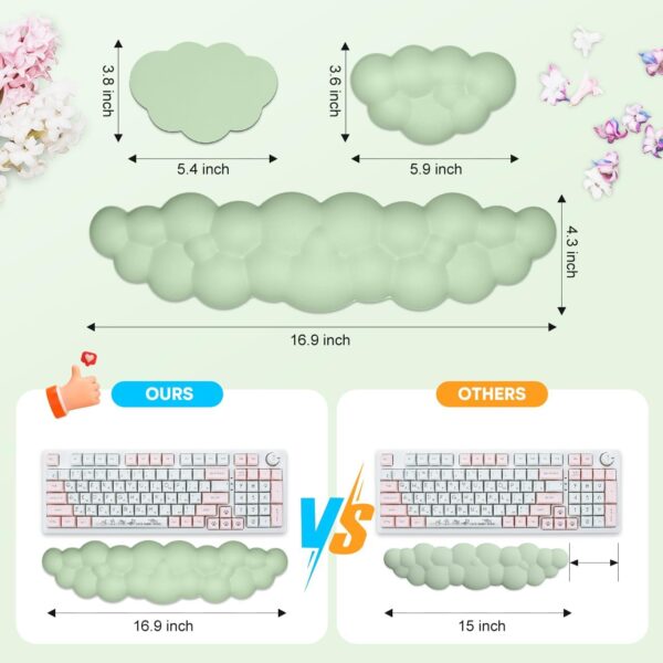 JIKIOU Upgrade Leather Cloud Keyboard Wrist Rest, Cloud Wrist Rest with Non-Slip PU Base, Comfortable Memory Foam Wrist Rest for Computer Laptop Mac Gaming Office and Pain Relief Christmas Wish Gift - Image 3