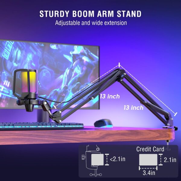 FIFINE Gaming PC USB Microphone, Podcast Condenser Mic with Boom Arm, Pop Filter, Mute Button for Streaming, Twitch, Online Chat, RGB Computer Mic for PC Gamer Youtuber-AmpliGame A6T - Image 7