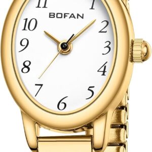 BOFAN Small Gold Watches for Women Easy Read Ladies Quartz Wrist Watch with Stainless Steel Expansion Band,Waterproof.