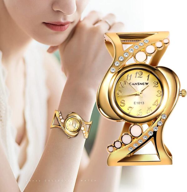 Weicam Women Luxury Crystal Cuff Bracelet Round Dial Analog Quartz Wrist Watch for Ladies - Image 2