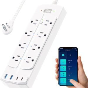 Smart Plug Power Strip, Yozisital Surge Protector with 6 Individually Controlled Smart Outlets and 4 USB Ports, 5FT Flat Extension Cord, Only for 2.4 GHz Wi-Fi, Compatible with Alexa & Google Home