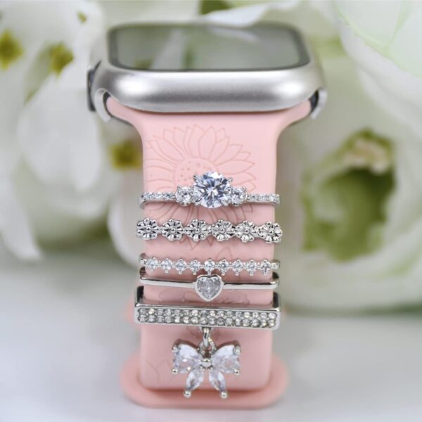 Watch Band Charms, Decorative Rings Loops Charms Compatible with Apple Silicone Watch Bands for Women 49mm 45mm 44mm 42mm 41mm 40mm 38mm , Metal Jewelry Watch Band Accessories Charms for iwatch band Series se 9 8 7 6 5 4 3 2 1 Samsung Galaxy watch 5/Pro/4 fitbit - Image 4