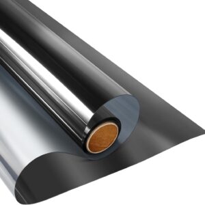 KESPEN Window Privacy Film One Way Daytime Privacy Static Cling Sun Blocking Anti UV Reflective Window Tint for Home and Office, Black-Silver, 17.5 Inch X 6.5 Feet
