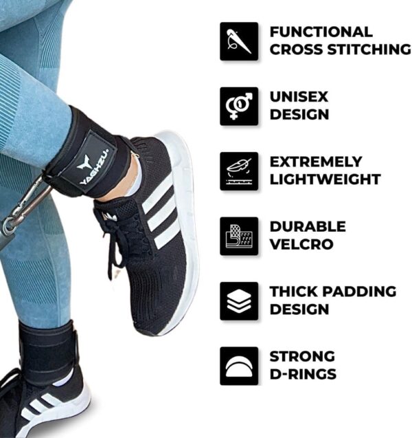 Ankle Straps for Cable Machines Women - Adjustable Gym Ankle Strap for Cable Machine, Neoprene Padded Cable Straps, Durable Leg Strap with Cable Cuff, Glute Kickback Ankle Strap with D Rings - Image 3