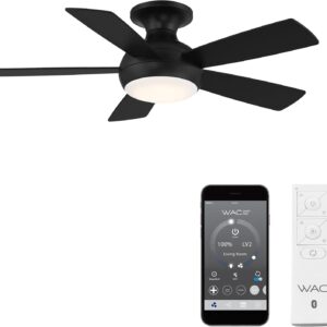 WAC Smart Fans Odyssey Indoor and Outdoor 5-Blade Flush Mount Smart Home Ceiling Fan 44in Matte Black with 3000K LED Light Kit and Remote Control works with Alexa and iOS or Android App