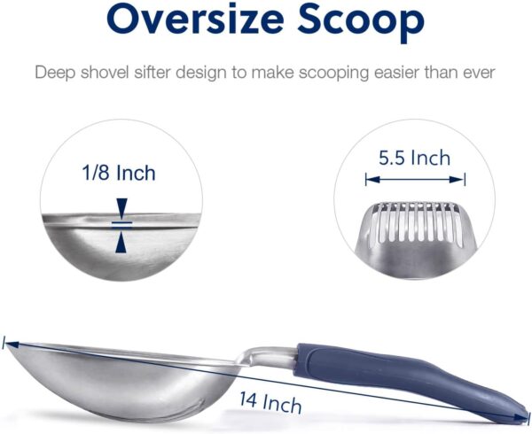 WePet Cat Litter Scoop, Aluminum Alloy Sifter, Kitty Metal Scooper, Deep Shovel, Long Handle, Poop Sifting, Kitten Pooper Lifter, Durable, Heavy Duty, for Litter Box - Image 2