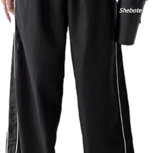 Womens Parachute Pants Wide Leg Baggy Pants Y2K Elastic Waist Jogger Sweatpants Track Pants Streetwear