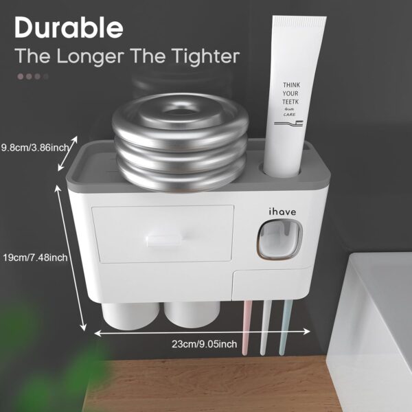 iHave Toothbrush Holders for Bathrooms, 2 Cups Toothbrush Holder Wall Mounted with Toothpaste Dispenser - Large Capacity Tray, Cosmetic Drawer - Bathroom Decor & Bathroom Accessories - Image 5
