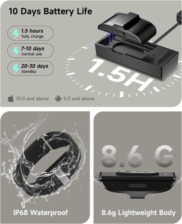 Health Fitness Tracker, Wearable Activity Step Tracker for Men Women, Continuous Sleep/ Heart Rate/ SpO2/ Stress/ Blood Pressure Monitor, IP68 Multiple Sports Modes Watch, Free App for Android iPhone - Image 6