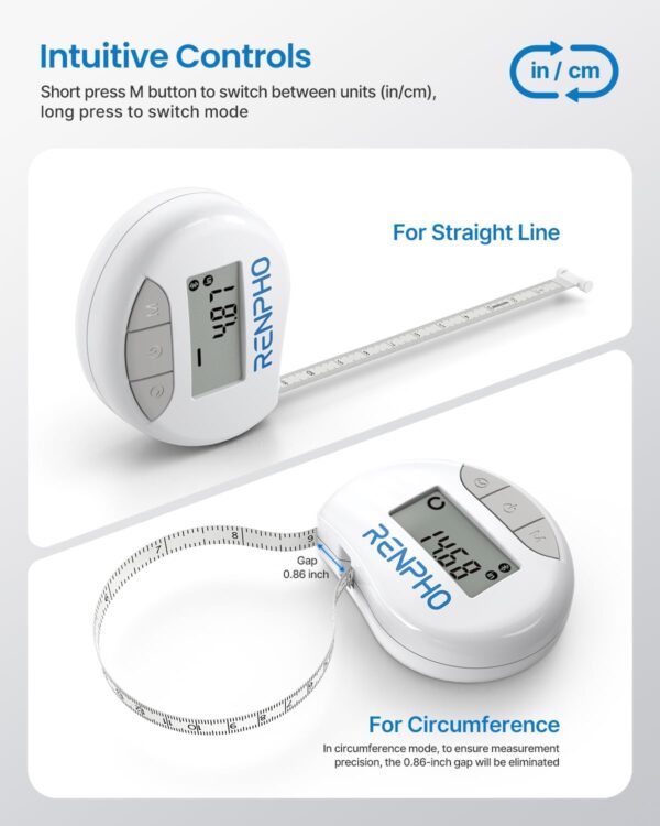 RENPHO Body Measuring Tape, Smart Tape Measure for Weight Loss, Bluetooth Fitness Equipment with App, Measuring Waist, Hip, Bust, Arms, Muscle Gain, Retractable, 60in /150cm, White - Image 5