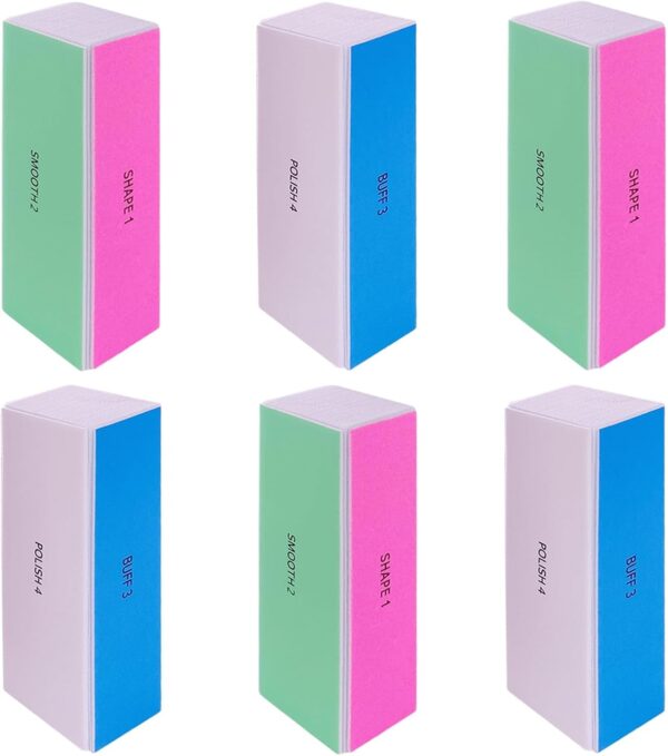 4 Way Nail Buffer Block (6 pcs), Nail Shine Buffers Blocks Files for Natural and Acrylic Nails Smoother Buffing Block Polisher Fingernail File Buffer 120/240/600/3000 Grit for Buffing Shinning