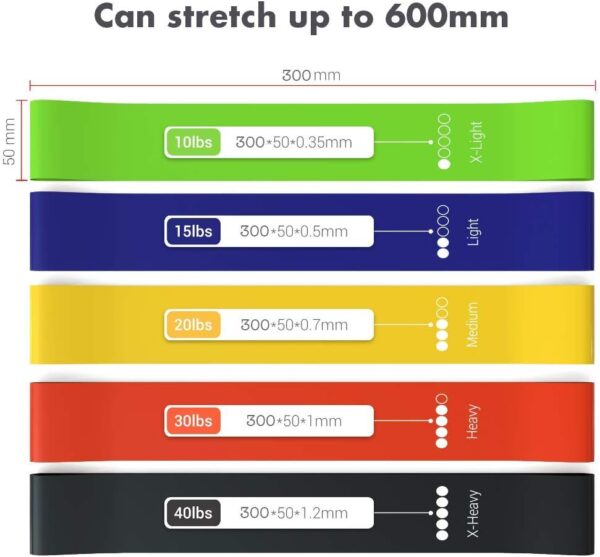 TechStone Resistance Bands Set for Men and Women, Pack of 5 Different Levels Elastic Band for Home Gym Long Exercise Workout – Great Fitness Equipment for Training, Yoga – Free Carrying Bag (Blue) - Image 3