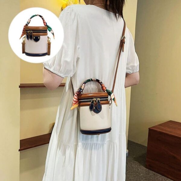 Colorblock Bucket Bag for Women,2025 New Summer Niche Design Cylinder Bag, Fashion Versatile Crossbody - Image 2