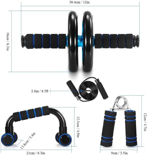 TOMSHOO AB Wheel Roller Kit with Push-Up Bar, Knee Mat, Jump Rope and Hand Gripper - Home Gym Workout for Men Women Core Strength & Abdominal Exercis - Image 5
