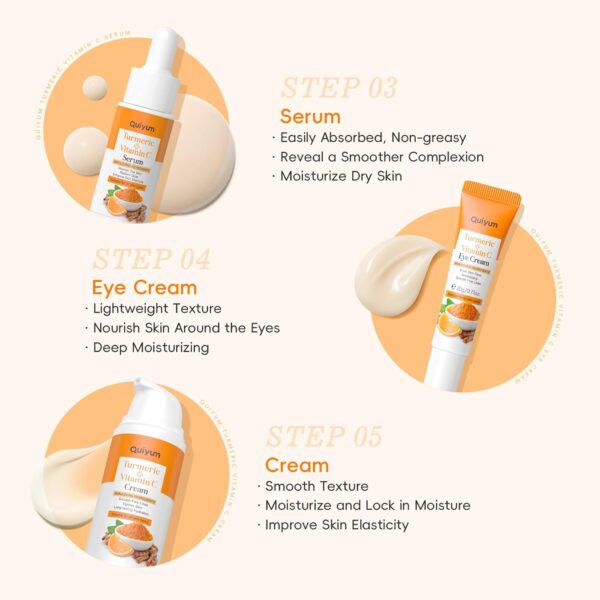 Skin Care Set, Turmeric Vitamin C Skincare Kits 5PCS - Beauty Skin Care for Women, Facial Skin Care Routine Set Kit, Dark Spot Remover for Face, Reduce Acne, for Oily Skin - Image 5