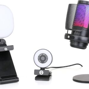 Live Streaming Kit- Perfect for Streaming Video Games on Twitch, YouTube, Podcasts and Working from Home. includes 1920x1080p Webcam, Professional USB Microphone, and One LED Multi-Color Light