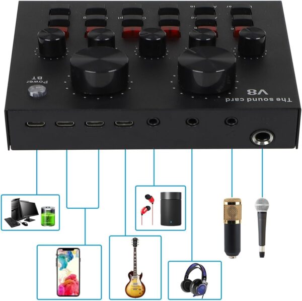 MorTime Condenser Microphone Bundle, Live Sound Card, Adjustable Boom Arm, Shock Mount, Metal Mic Pop Filter, Sponge Pop Filter Cover, Earphone, Audio Cables and Power Cable, Set of 11 Mic Kit - Image 2