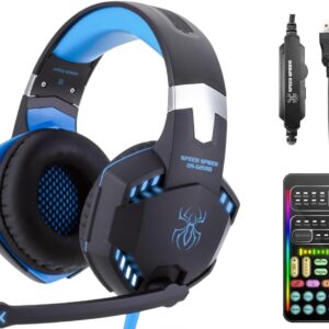 sktome Gaming Voice Changer Headset with Mic, Cool LED Light Over-Ear Headphones with Volume Control, Noise Reduction Voice Changer Gaming Headset for PS4/PS5/Xbox One/PC/Phone/Laptops(Blue)