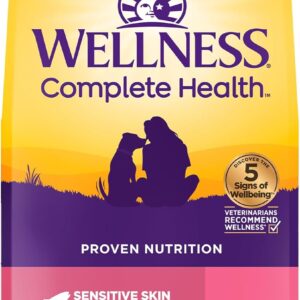 Wellness Complete Health Sensitive Skin & Stomach Dry Dog Food, Wholesome Grains, Natural, Salmon & Rice Recipe, (5-Pound Bag)