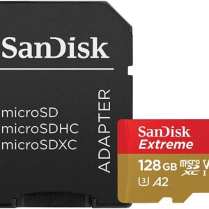 SanDisk 128GB Extreme microSDXC UHS-I Memory Card with Adapter - Up to 160MB/s, C10, U3, V30, 4K, A2, Micro SD - SDSQXA1-128G-GN6MA