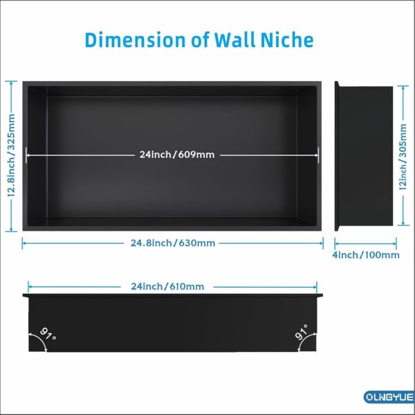 Shower Niche Stainless Steel: No Tile Needed - 24"x12" Recessed Wall Niche Shelf for Bathroom Kitchen Toilet Living Room Storage - Matte Black - Image 7