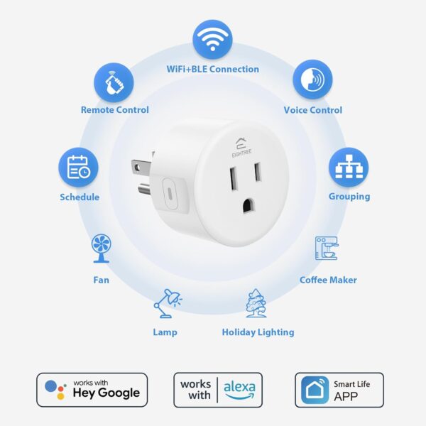 EIGHTREE Smart Plug, Smart Home WiFi Outlet Works with Alexa & Google Home, Smart Socket with Remote Control & Timer Function, 2.4GHz WiFi Only, 4 Packs - Image 2