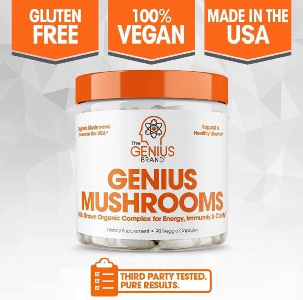 Genius Mushroom Supplement - Full-Spectrum Lion’s Mane, Cordyceps, Reishi -Daily Brain Nootropic for Energy, Focus, Memory & Overall Wellness - 90 Capsules – Organic for Mental Clarity & Performance - Image 8