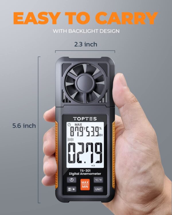 TS-301 Digital Anemometer, Wind Speed Meter with 2.26-inch Big Backlight LCD Screen, Air Flow Meter for Sailing Surfing Drone Flying RC Plane Golf Shooting HVAC - Image 6