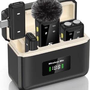PQRQP Wireless Microphone for iPhone, iPad and Android(Lightning/USB C), Dual Microphones 20 H Battery Life, Mini Microphone, Cordless Double Mics for Video Recording, YouTube, TikTok, 164FT