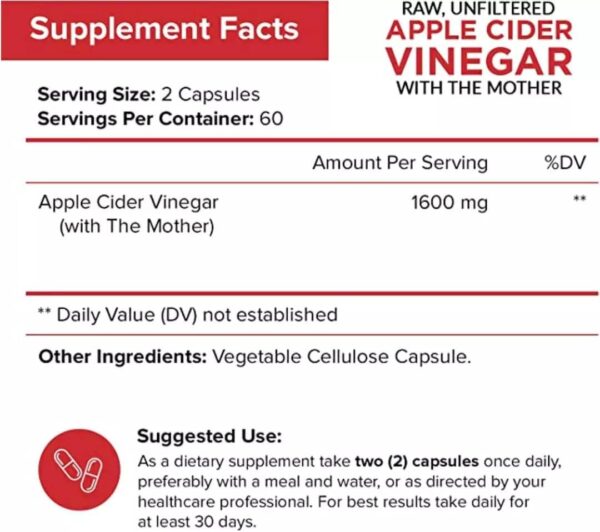 Apple Cider Vinegar Capsules with The Mother - 120 Vegan ACV Pills - Best Supplement for Healthy Weight Loss, Diet, Keto, Digestion, Detox, Immune - Powerful Cleanser & Appetite Suppressant Non-GMO - Image 2