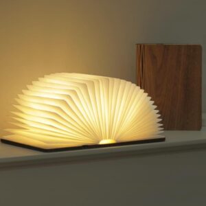 5.7 Inch Wooden Book Lamp - Portable Folding LED Book Light for Reading, Home & Library Decor, Unique Gift for Book Lovers, Magnetic Book-Shaped Night Light (Walnut)