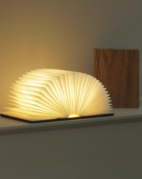 5.7 Inch Wooden Book Lamp - Portable Folding LED Book Light for Reading, Home & Library Decor, Unique Gift for Book Lovers, Magnetic Book-Shaped Night Light (Walnut)
