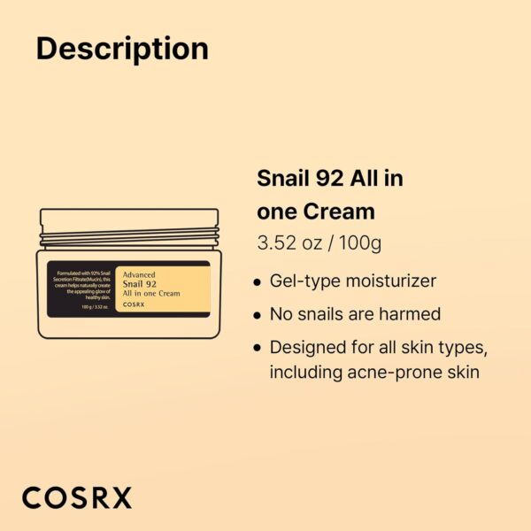 COSRX Snail Mucin 92% Face Moisturizer, 3.52 Oz, Lightweight Moisturing Cream for Soft, Glowy Skin, Korean Skin Care, Korean Moisturizer Face Cream - Image 7