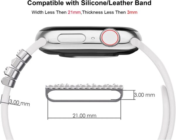 5Pcs Charms for Apple Watch band 41mm 45mm 40mm 44mm 38mm 42mm 46mm 49 Women,Diamond+Metal Jewelry Decorative Ring For iWatch series 10 9 8 7 6 5 4 3 se,Galaxy watch 7/6/5/4,Silicone strap Accessories - Image 7