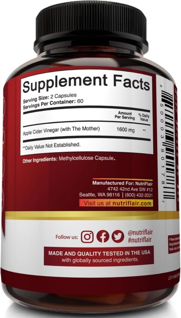 Apple Cider Vinegar Capsules with The Mother - 120 Vegan ACV Pills - Best Supplement for Healthy Weight Loss, Diet, Keto, Digestion, Detox, Immune - Powerful Cleanser & Appetite Suppressant Non-GMO - Image 9