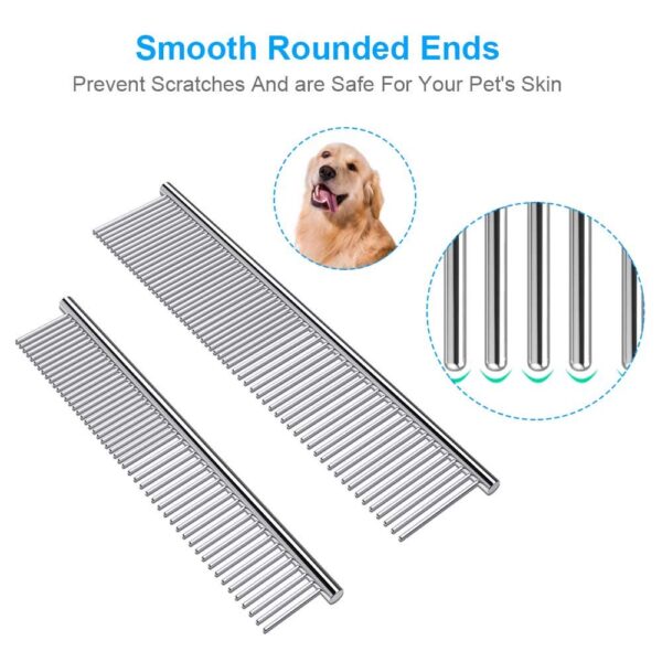 2 Pack Dog Combs with Rounded Ends Stainless Steel Teeth, Cat Comb for Removing Tangles and Knots, Professional Grooming Tool for Long and Short Haired Dog, Cat and other pets, 6.3IN/7.4IN - Image 2