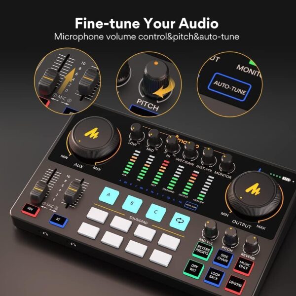 MAONO Podcast Equipment Bundle with Audio Interface and XLR Condenser Microphone, MaonoCaster with 48V Phantom Power, Bluetooth for Podcast, Streaming, Voice Over, Youtube, PC, Guitar (AME2A) - Image 6