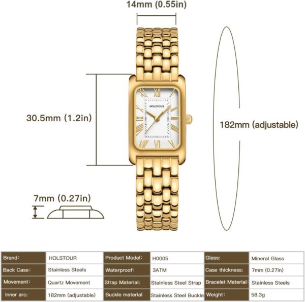 Watches for Women Vintage Bracelet Roman Dial Rectangular Case Gold Watch Waterproof with Tools - Image 4